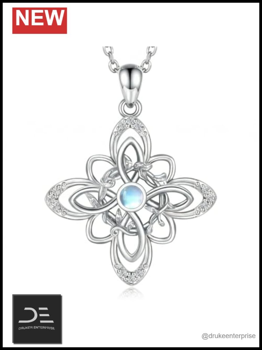 925 Sterling Silver Witches Knot Pendant Necklace Moonstone Jewelry